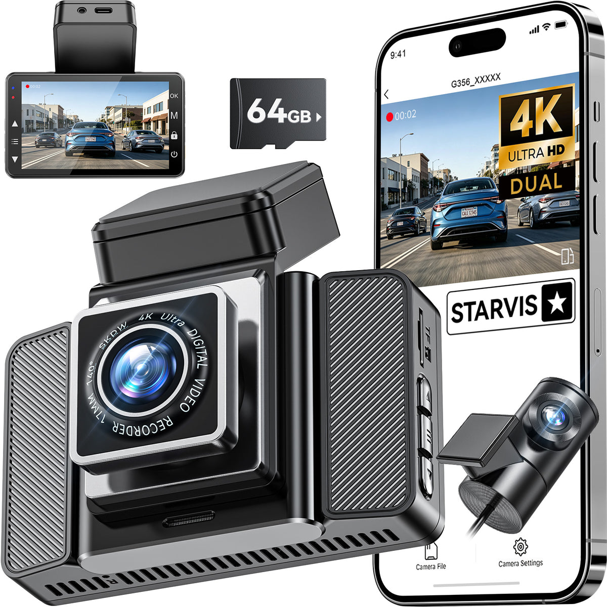 DAZA G356 4K+4K front and rear dash cam