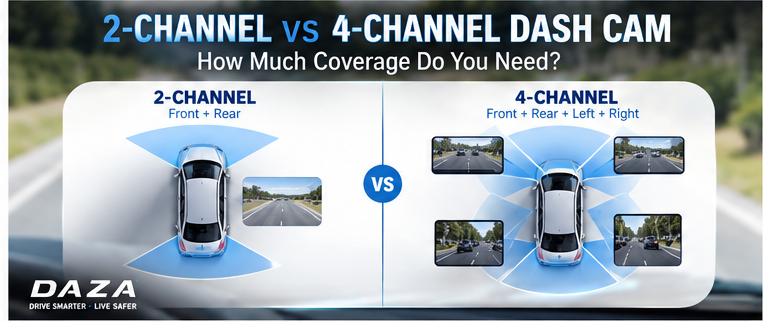 2-channel vs 4-channel dash cam coverage comparison