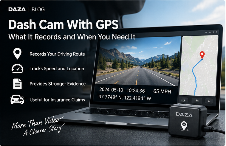 GPS dash cam recording route location and speed