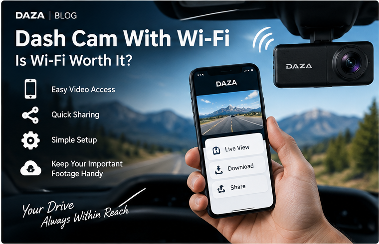 Wi-Fi dash cam with smartphone app access