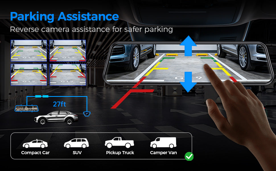 DAZA SQ12 reverse camera and parking assistance with a 27ft rear camera cable