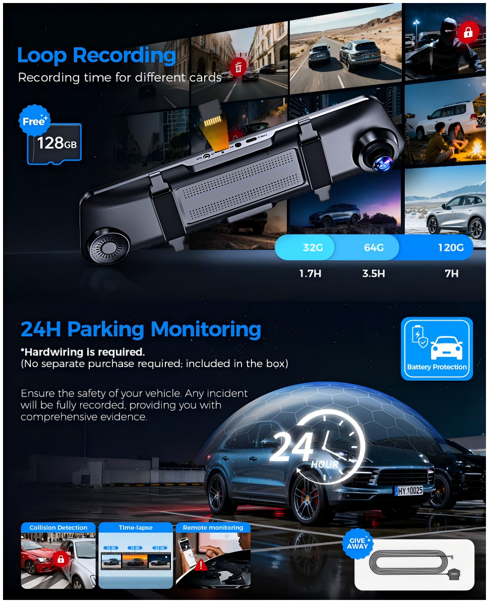 DAZA SQ12 round-the-clock recording with a 128GB card and OBD cable included