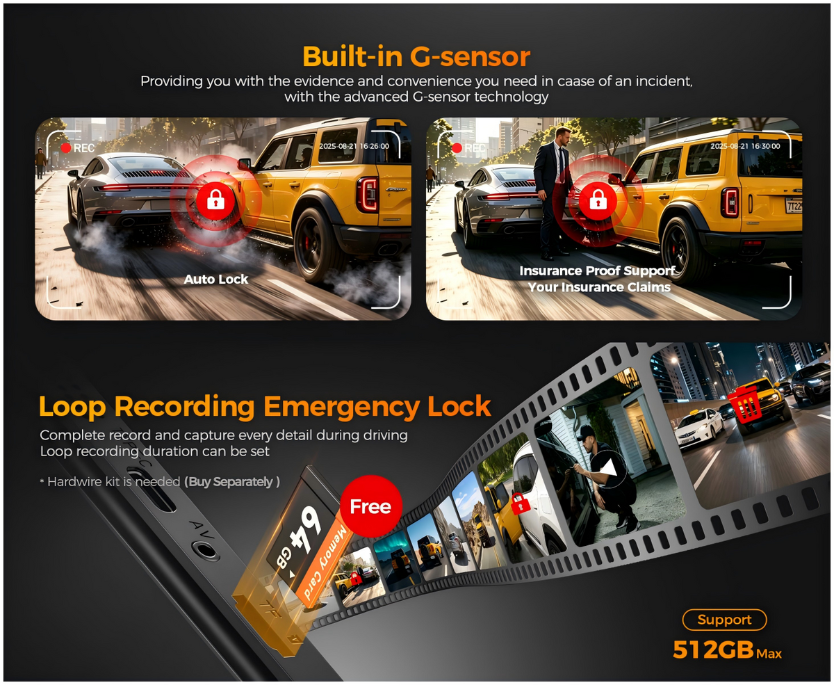 DAZA G501 loop recording and G-sensor lock with a free 64GB microSD card