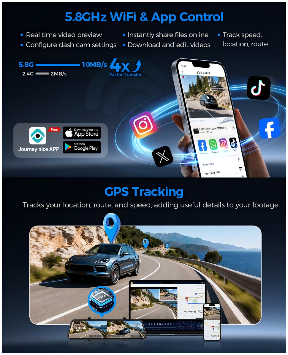 DAZA SQ12 5.8GHz Wi-Fi, Journey Nice app control and built-in GPS logging